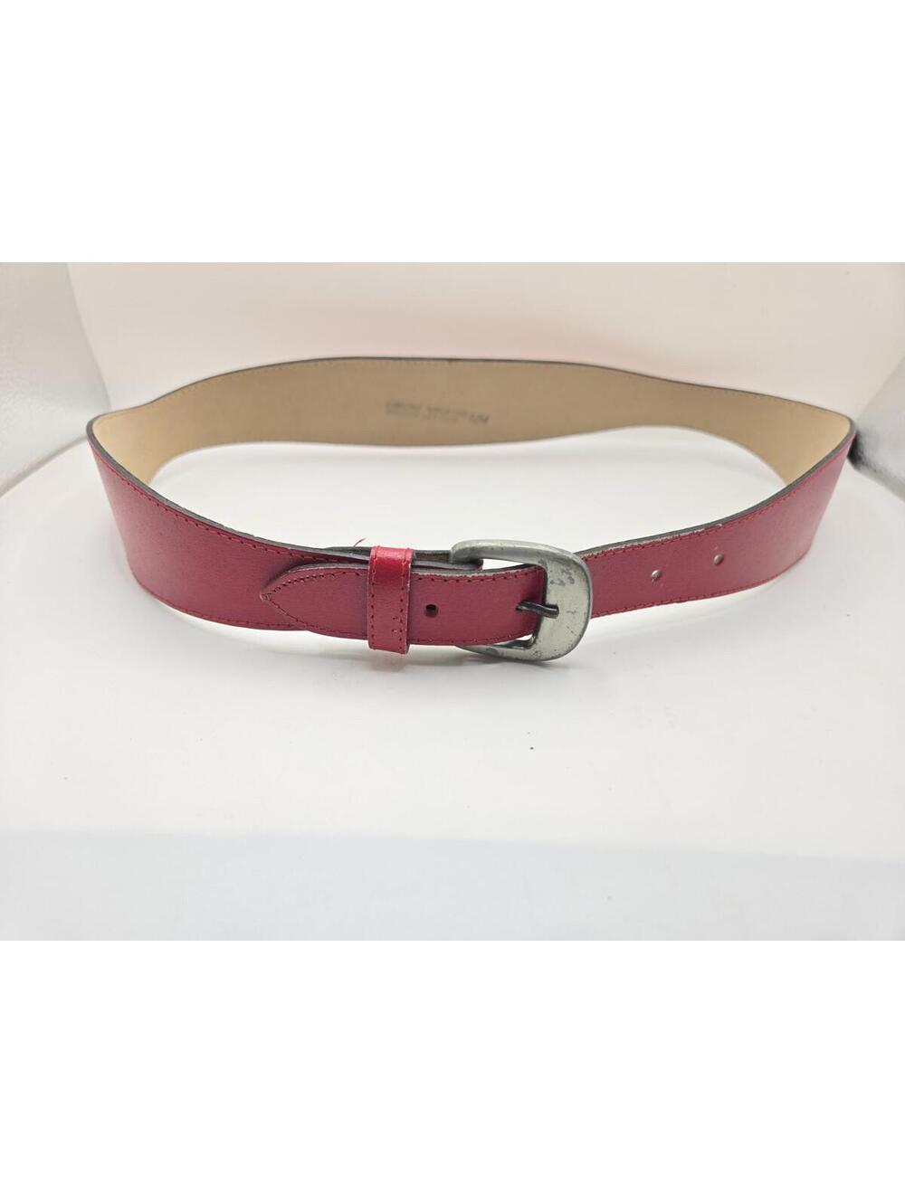 Wide Red Leather Waist Belt Silver Buckle Contoured Cinch Obi Style Dress Belt S